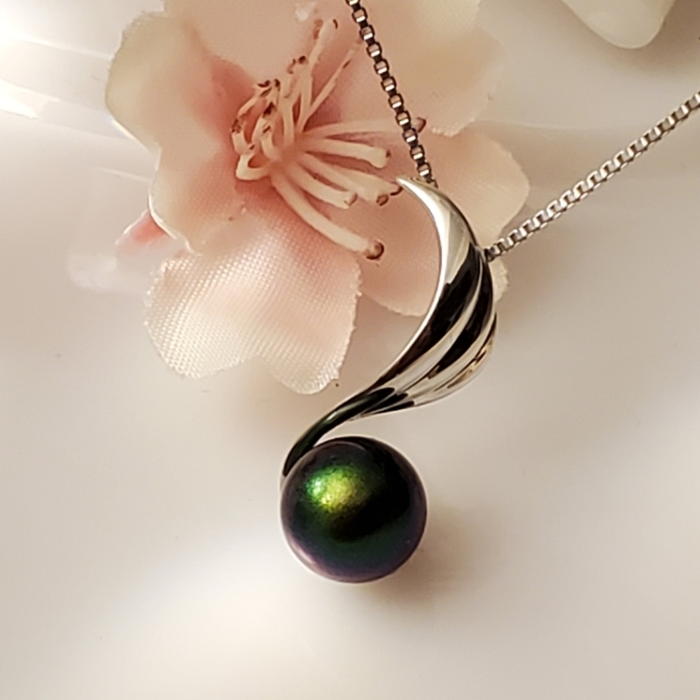 NEW Sterling Silver Eighth Note  Tahitian Pearl Pendant - Picture 3 of 8